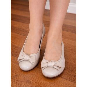 Aldo Gray Leather Silver Trim Big Bow Ballerina Flats